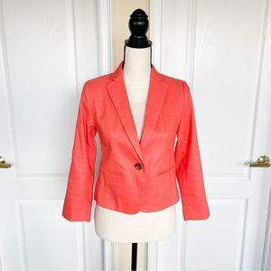 Ann Taylor 00P NWT Petite Linen & Shell Corral Orange‎ Blazer 1 Button & Pockets
